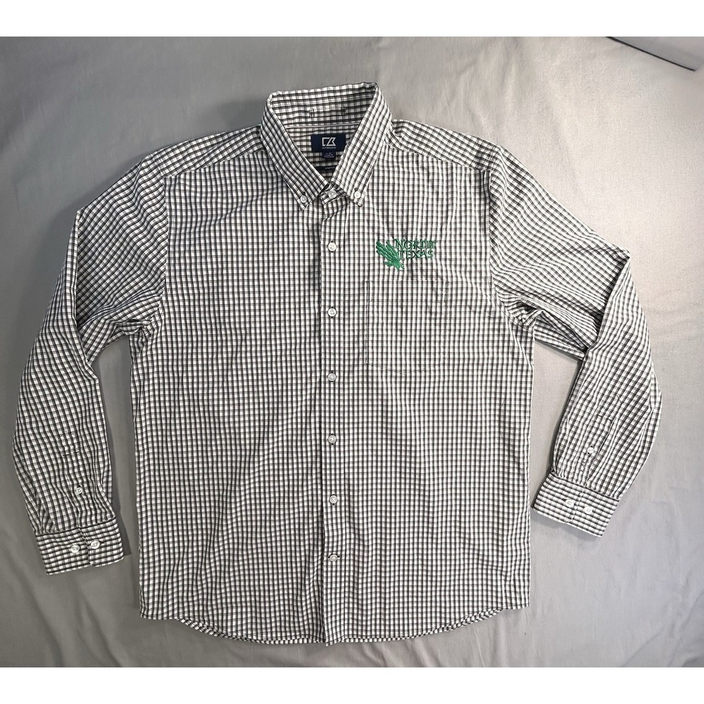 Cutter & Buck North Texas Mean Green Plaid Long‎ Sleeve Shirt Men's Large NCAA